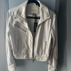 BlankNYC cream perforated vegan leather moto jacket